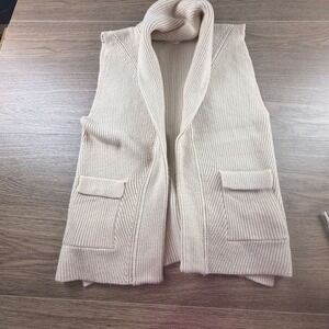 Goodnight Macaroon Cream Ribbed Knit Shawl Collar Open Front Vest Cardigan Small